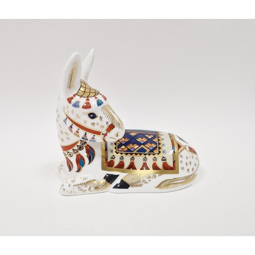 45 - Royal Crown Derby bone china Imari pattern paperweight in the form of a recumbent donkey, printed fa... 