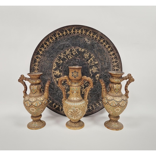 6 - Garniture of three Wilhelm Schiller & Sohn (Bohemia) late 19th century pottery vessels in the Islami... 