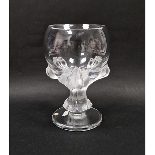 76 - Lalique 'Bagheera' crystal footed vase, clear base with frosted paws holding a clear crystal bowl/va... 