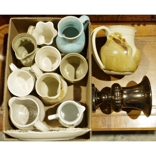 416 - Assorted ceramics to include a studio pottery water jug, a silver lustre vase in the form of an urn,... 