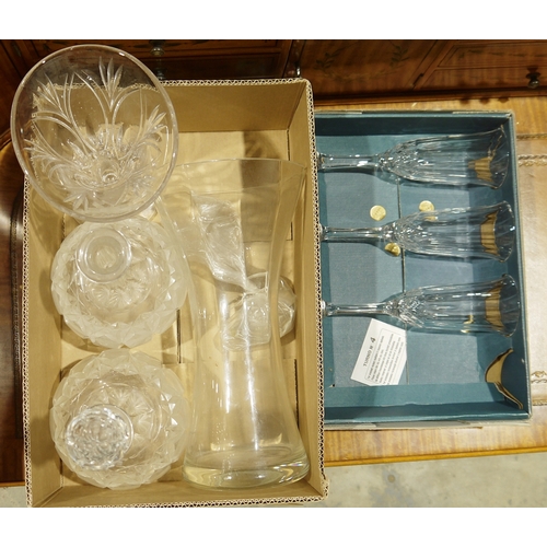 417 - Assorted cut glass and other glassware to include decanters, vases, sundae dishes, fruit bowls, wine... 