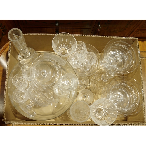 417 - Assorted cut glass and other glassware to include decanters, vases, sundae dishes, fruit bowls, wine... 