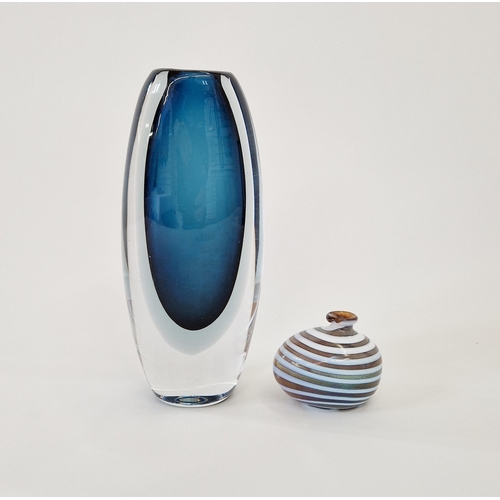 142 - Vicke Lindstrand (1904-1983) for Kosta, a post war cased blue glass vase, of flattened ovoid form, e... 