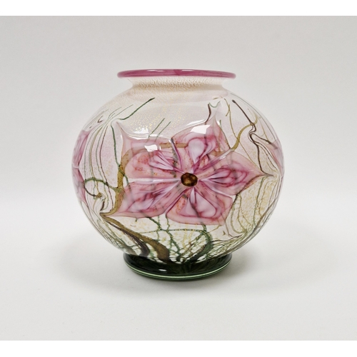 144 - Isle of Wight studio glass vase attributed to Timothy Harris, of spherical form, with stylised flowe... 