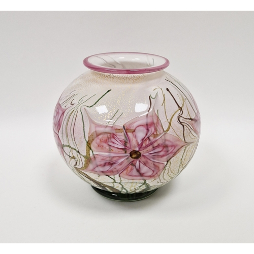 144 - Isle of Wight studio glass vase attributed to Timothy Harris, of spherical form, with stylised flowe... 