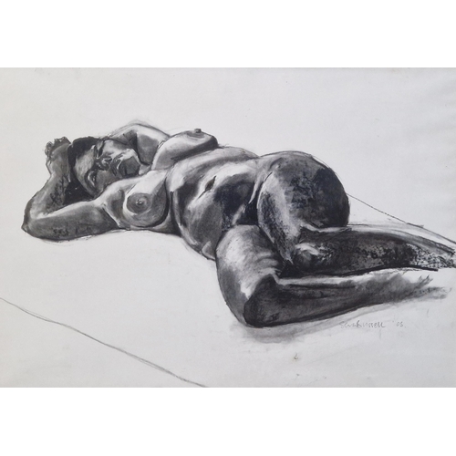 29 - Sara Russell (21st century)
  Charcoal on paper
 'Reclining Nude', signed and dated '05 lower right,... 