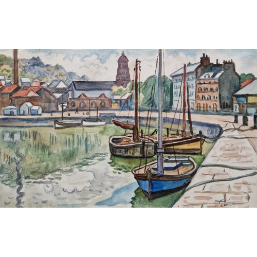 38 - Henri De Saint-Delis (1878-1949
  Watercolour on paper
 'Trois Barques', three boats in a harbour sc... 