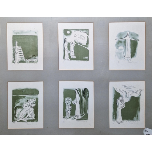 9 - After Frances Richards (1903-1985)
  Three framed panels of lithographs on paper, circa 1975
 'Prose... 