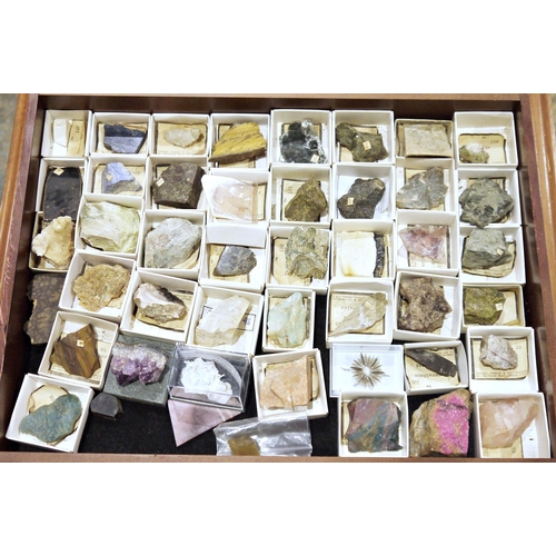 207 - 20th century wooden mineral specimen cabinet and a large collection of specimens, with glazed upper ... 