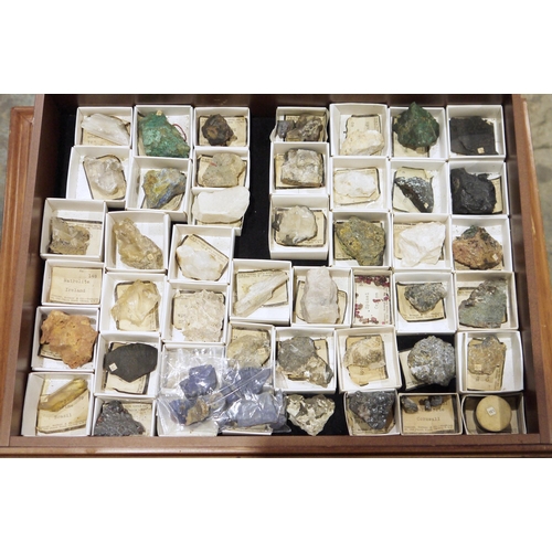 207 - 20th century wooden mineral specimen cabinet and a large collection of specimens, with glazed upper ... 