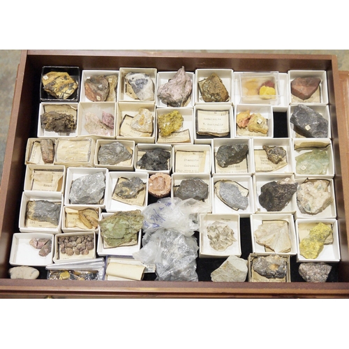 207 - 20th century wooden mineral specimen cabinet and a large collection of specimens, with glazed upper ... 