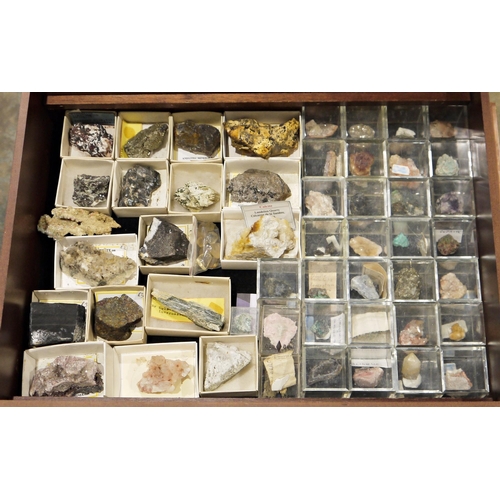 207 - 20th century wooden mineral specimen cabinet and a large collection of specimens, with glazed upper ... 