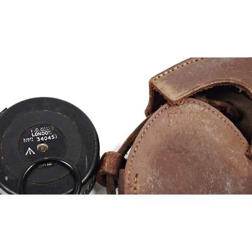 240 - T G Co Ltd 'London' military compass, 1945 MKIII, no.340457, in brown leather case, stamped 'F Limit... 