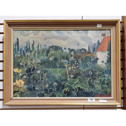 350 - D H Waterfield (1908-1971)
 Oil on canvas
 Flowering garden scene with dwelling, signed lower right,... 