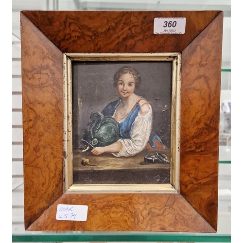 360 - 19th century Dutch school
 Oil on board
 Serving woman holding a cabbage and knife, unsigned, image ... 