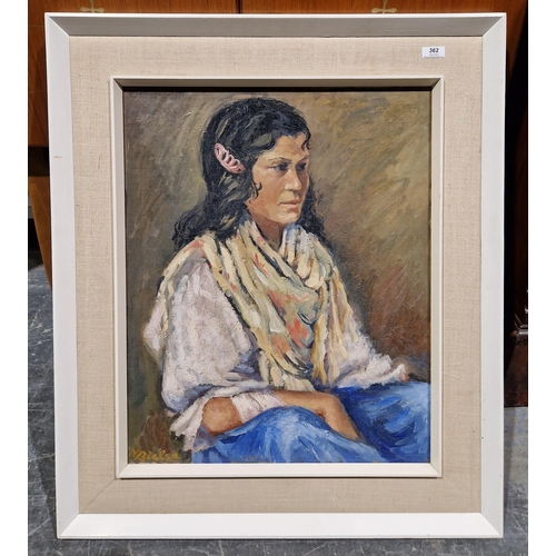 362 - N. Bielsa (20th century)
 Oil on board
 Portrait of a young Hispanic woman wearing a scarf, signed l... 