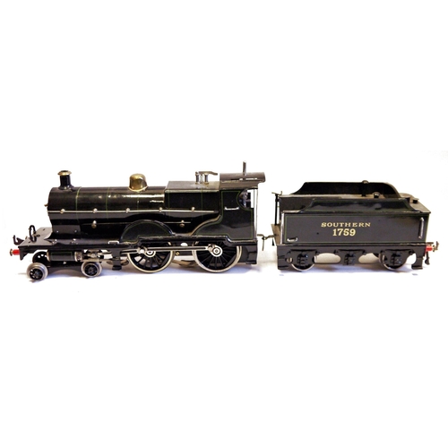 386 - Bing for Bassett-Lowke gauge I ex-LMS ‘Compound’ Type 4-4-0 locomotive and tender, repainted in SR l... 