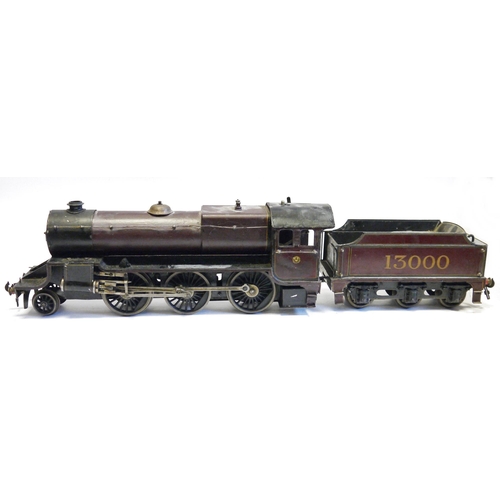 399 - Bassett Lowke O gauge 2-6-0LMS steam locomotive No. 13000 to front, red livery, 13000, with six whee... 