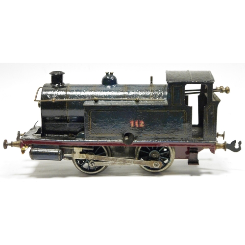 405 - Bing for Bassett Lowke gauge 1 clockwork Caledonian Railway '112' 0-4-0 tank locomotive, in lined bl... 