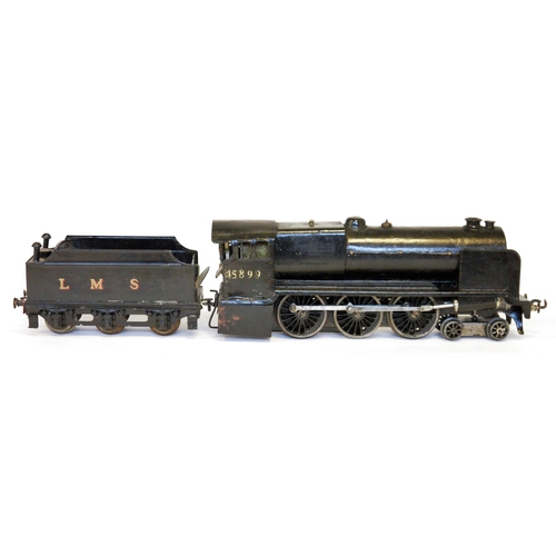 424 - Possibly Bassett and Lowke live steam 4-6-0 O gauge No.45899 and six wheel LMS tender with black liv... 