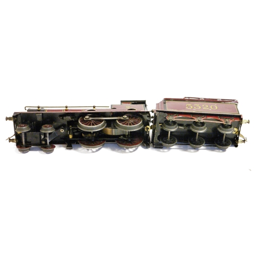 452 - Bassett Lowke 'O' gauge clockwork 4-4-0 steam locomotive, maroon marked George the Fifth with LMS ba... 