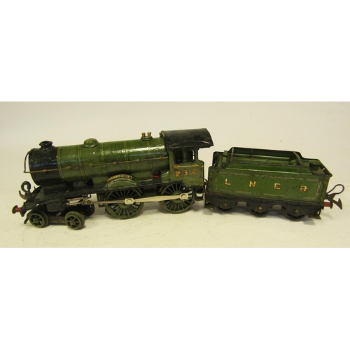 456 - Hornby 'O' gauge electric LNER green E220 special 4-4-0 234 'Yorkshire' locomotive and six wheel LNE... 