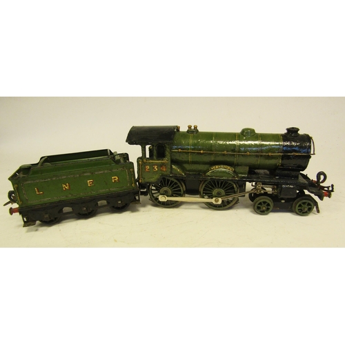 456 - Hornby 'O' gauge electric LNER green E220 special 4-4-0 234 'Yorkshire' locomotive and six wheel LNE... 