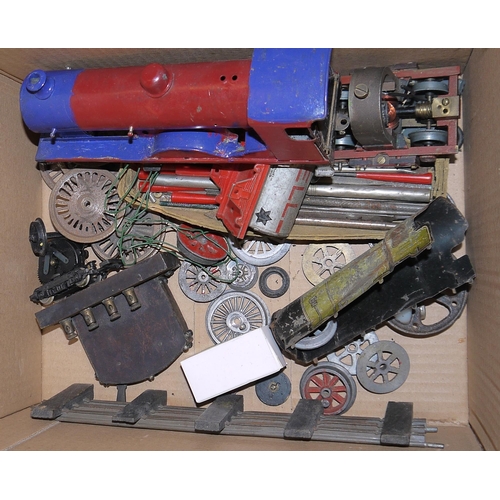 471 - Two boxes of train building parts to include part-built locomotive, wheels, gears, etc