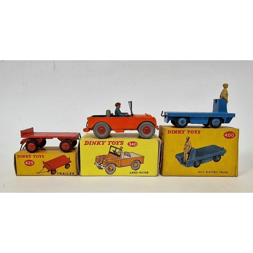 488 - Three boxed Dinky toys to include 400 B.E.V electric truck, 429 trailer and 340 Land Rover