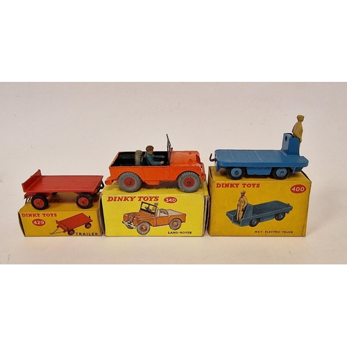 488 - Three boxed Dinky toys to include 400 B.E.V electric truck, 429 trailer and 340 Land Rover