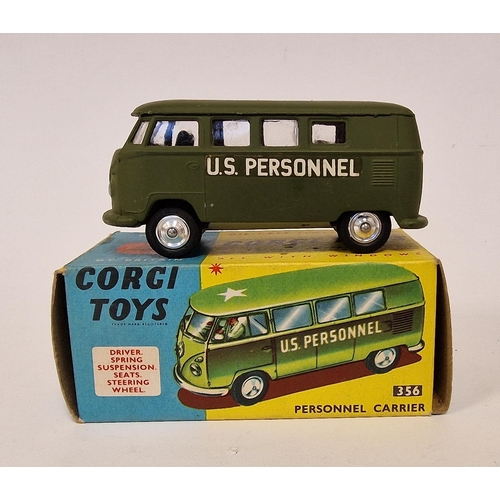 491 - Corgi Toys 356 US army personnel carrier, military green body with red interior, with driver figure ... 