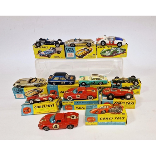 497 - Quantity of playworn Corgi Toys with boxes (flap cut) to include 2 X 312 'E' Type Jaguar competition... 