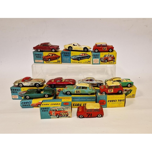 498 - Quantity of playworn Corgi Toys with boxes (flap cut) to include 310 Chevrolet Corvette Sting Ray, 3... 