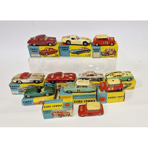 498 - Quantity of playworn Corgi Toys with boxes (flap cut) to include 310 Chevrolet Corvette Sting Ray, 3... 