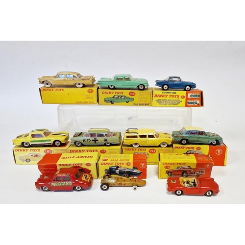 501 - Quantity of playworn Dinky Toys with boxes (flap cut) to include 2 X 135 Triumph 2000, 191 Dodge Roy... 