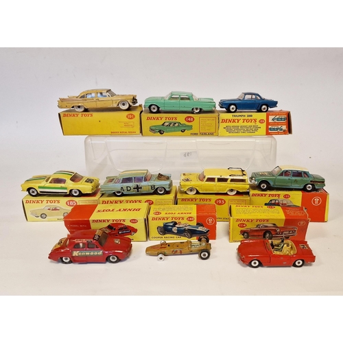 501 - Quantity of playworn Dinky Toys with boxes (flap cut) to include 2 X 135 Triumph 2000, 191 Dodge Roy... 