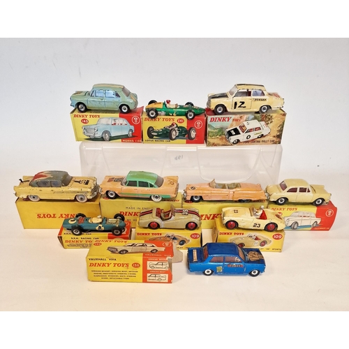 502 - Quantity of playworn Dinky Toys with boxes (flap cut) to include 2 X 109 Austin-Healey '100' Sports,... 