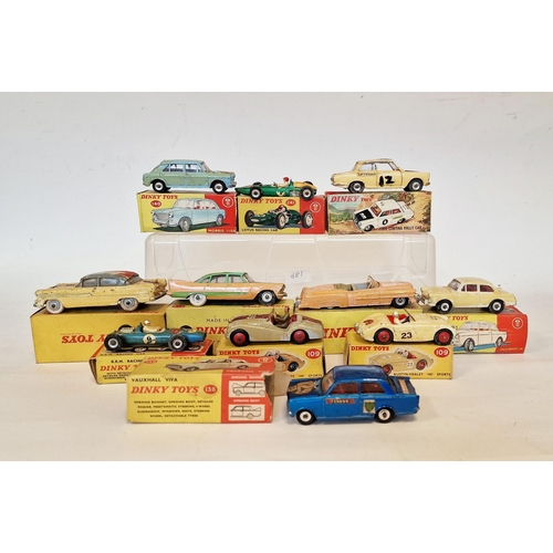 502 - Quantity of playworn Dinky Toys with boxes (flap cut) to include 2 X 109 Austin-Healey '100' Sports,... 