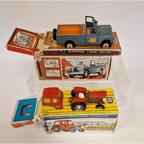 527 - Two boxed Britains farming diecast models to include 135 Massey Ferguson tractor and 9676 Land Rover... 