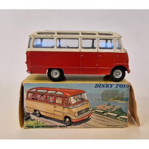 538 - French Dinky Toys 541 Mercedes-Benz Autocar (small bus), red lower body, white upper, grey interior,... 