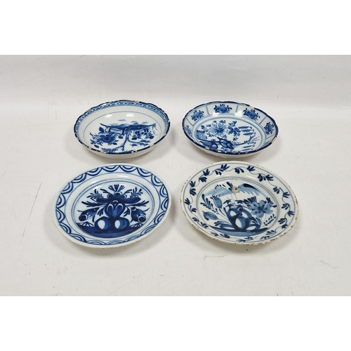 6 - Four Dutch Delft small circular plates, 18th/early 19th century, each painted in blue with chinoiser... 