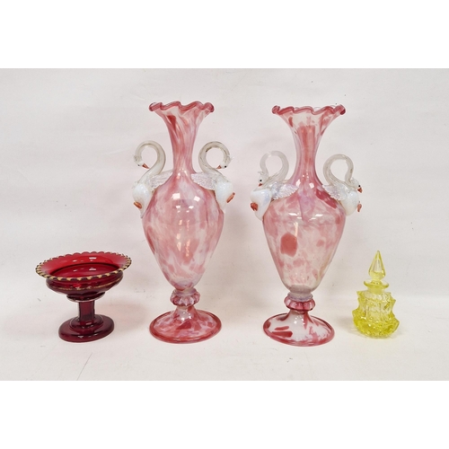 61 - A matched pair of Venetian Murano Salviati-style swan handled vases, circa 1880, each with frilled n... 