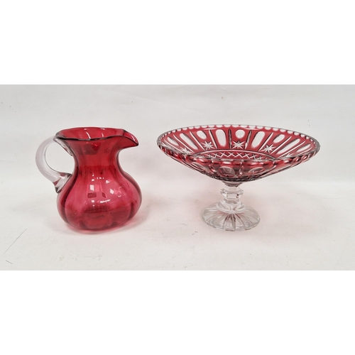 66 - 20th century Bohemian flashed and engraved footed comport, 27 cm diam., and a Victorian cranberry gl... 