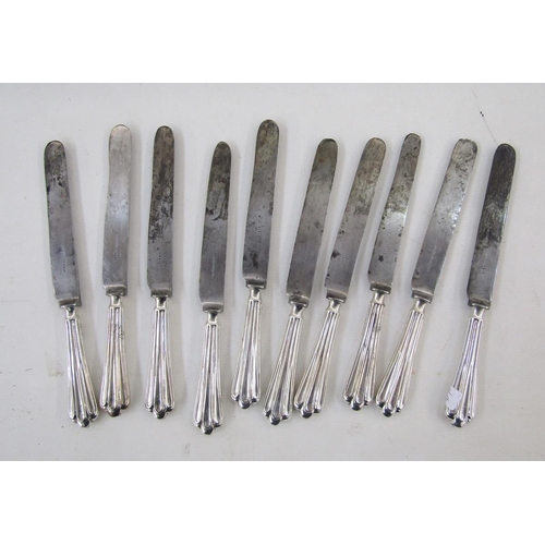 1 - Set of ten 19th century silver plated knives by Elkington & Co, rd no 324624, the blades stamped Elk... 