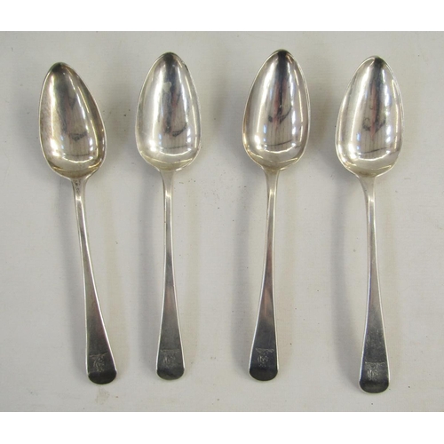 10 - Set of four George III silver tablespoons, with rat tail handles, hallmarked London 1801, by Richard... 