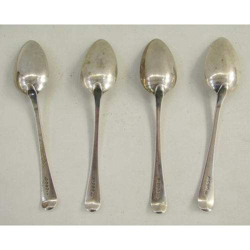 10 - Set of four George III silver tablespoons, with rat tail handles, hallmarked London 1801, by Richard... 