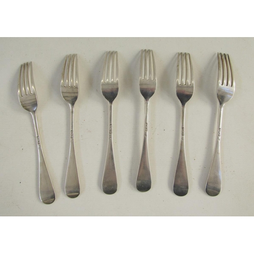 11 - Set of six late Victorian silver table forks, hallmarked London 1900, by Francis Higgins III, gross ... 