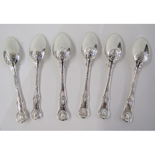 140 - Matched set of six silver teaspoons, kings pattern, initial engraved, 19th century, various dates, 7... 