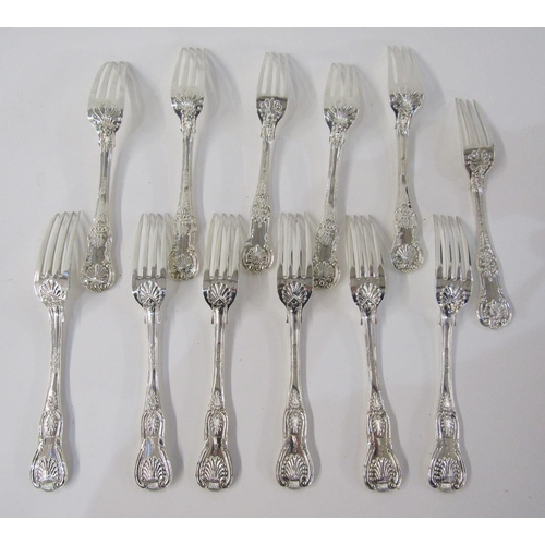 141A - Set of six Victorian silver table forks, kings pattern, various dates, Exeter 1856 and Exeter 1857, ... 