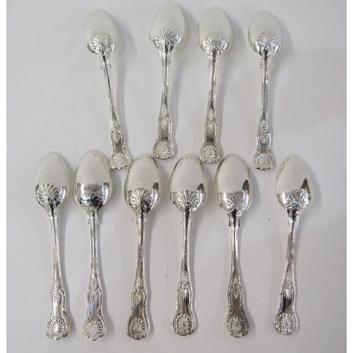 141 - Matched set of eight dessert spoons, kings pattern, initial engraved, variously 19th and 20th centur... 